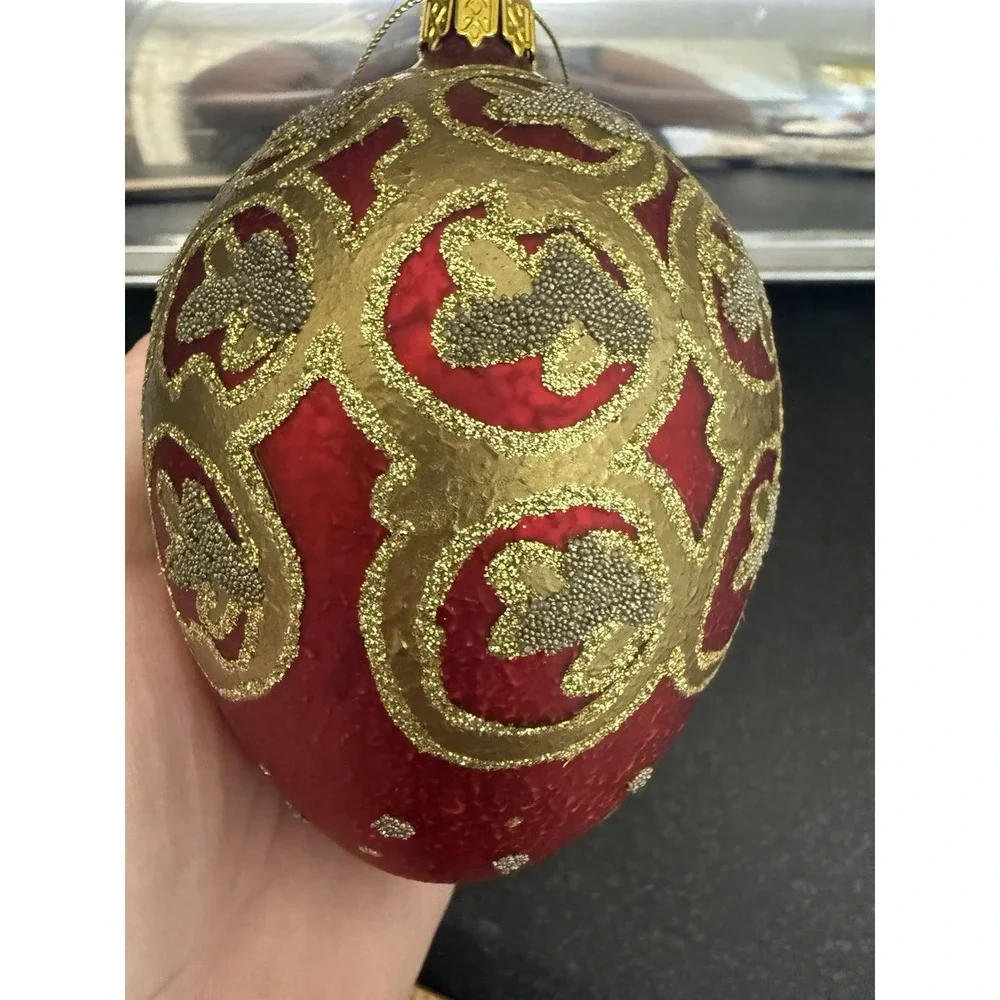 Dept 56 Christmas Ornament Blown Glass VTG Glitter Sequins Paint